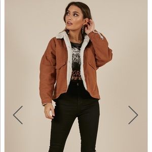 Showpo Stranger Shearling Jacket in Tan